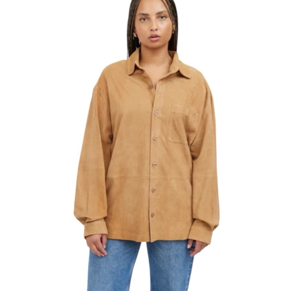 Faux Suede Textured Button Up Shirt Western Le Monde Collection Sz L - Picture 12 of 12